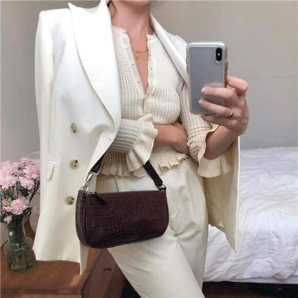 Retro Crocodile Effect Faux Leather Bag for Women Shoulder Purse Handbag - Picture 2 of 6